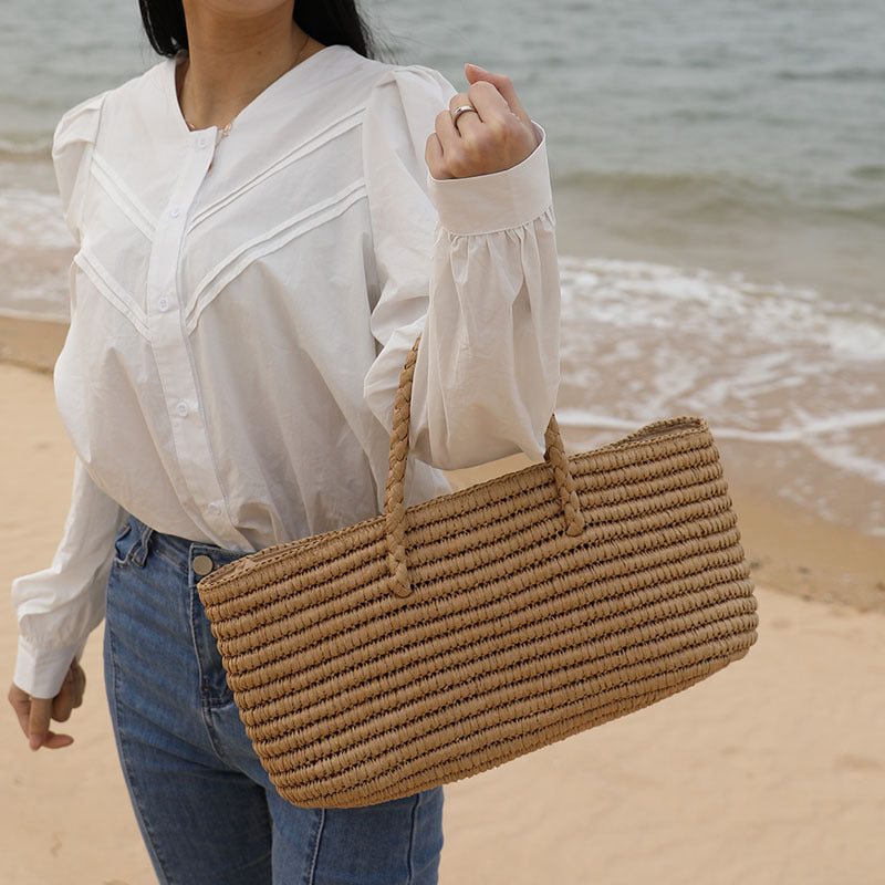 Wholesale New Portable Shopping Basket Woven Bag Large Capacity Seaside Beach Bag